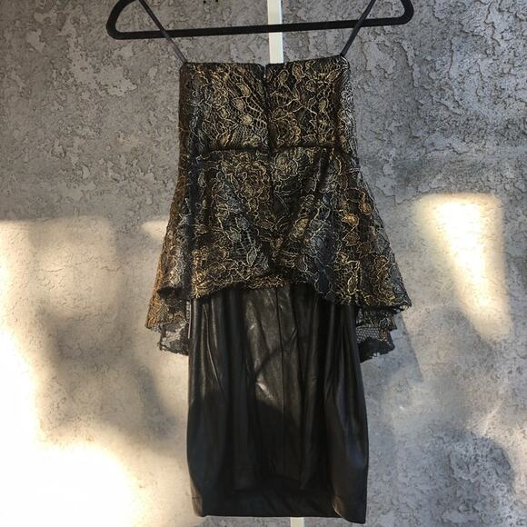 BCBGeneration Gold Lace Faux Leather Dress - Picture 5 of 6